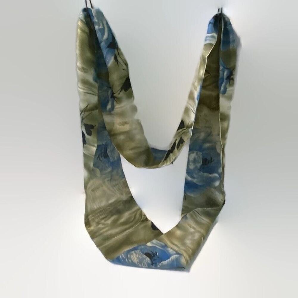 Infinity Magic Scarf 74" Vintage Blue Rose Polyester Green Floral Nature Garden